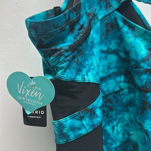 Torrid Swimsuit One 1 Piece Suit Tie Dye Mesh Insert Teal Black New Plus Size 4X - Picture 10 of 10